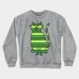 Cat Green Stripes Animals Crewneck Sweatshirt